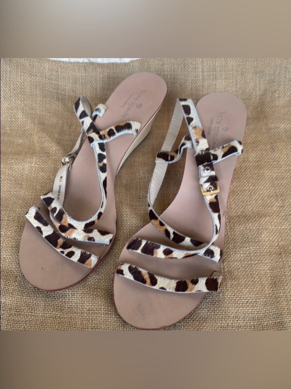 Kate Spade Leather cheetah Calf hair wood wedge Size 11